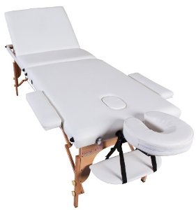 Lettino da massaggio in legno colore bianco-crema pieghevole