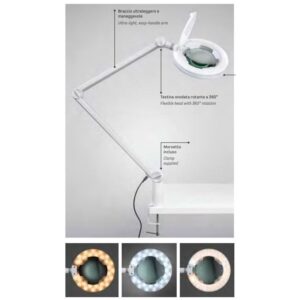 Lampada led con lente 5D intensità regolabile con morsetto o stativo a rotelle